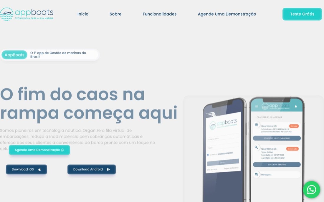Site do AppBoats, app de gestão de marinas